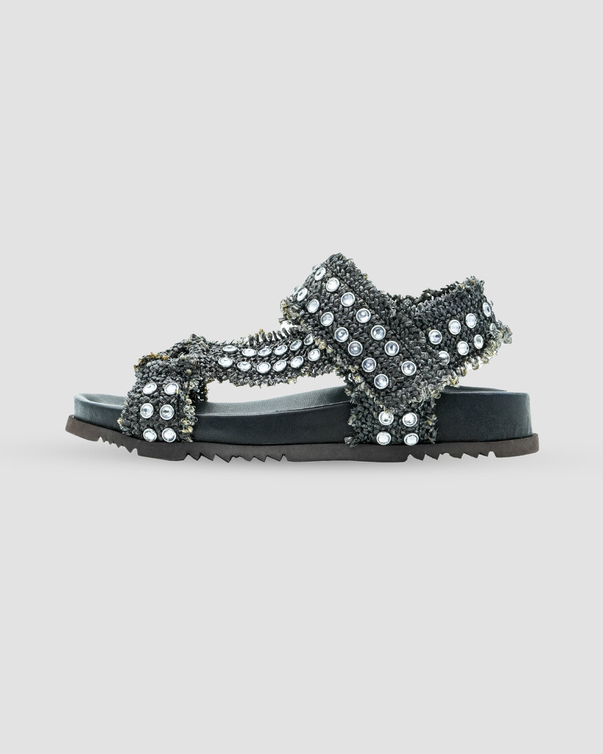 Sandalo NEWYOUK02 raffia Black con borchie