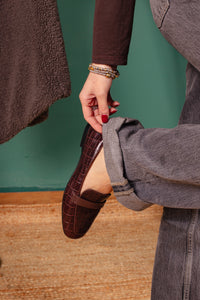 MOCASSINO DORY-F CROC LEATHER COFFEE
