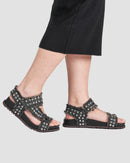 Sandalo NEWYOUK02 raffia Black con borchie